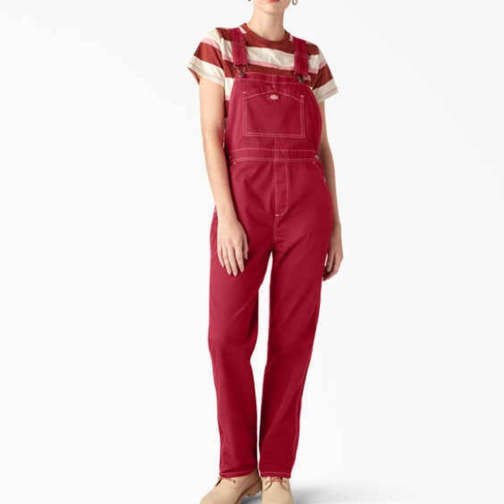 Women's Regular Fit Bib Overalls in Red